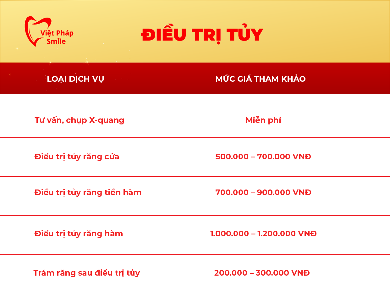 Bảng giá điều trị tủy tại Nha khoa Việt Pháp Smile